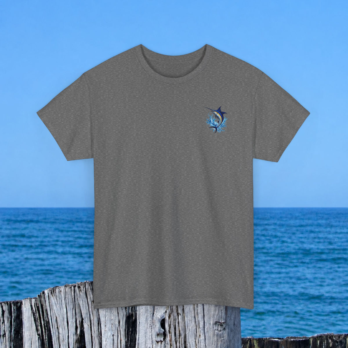 Marlin Splash Tee — Blue Swordfish Graphic T-Shirt