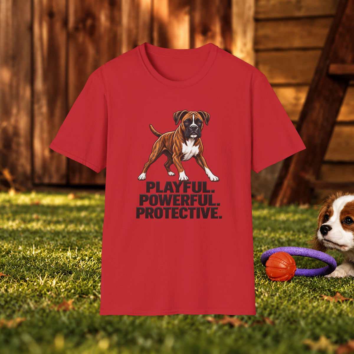 Boxer Dog T-Shirt — Playful. Powerful. Protective. Pet Lover Tee