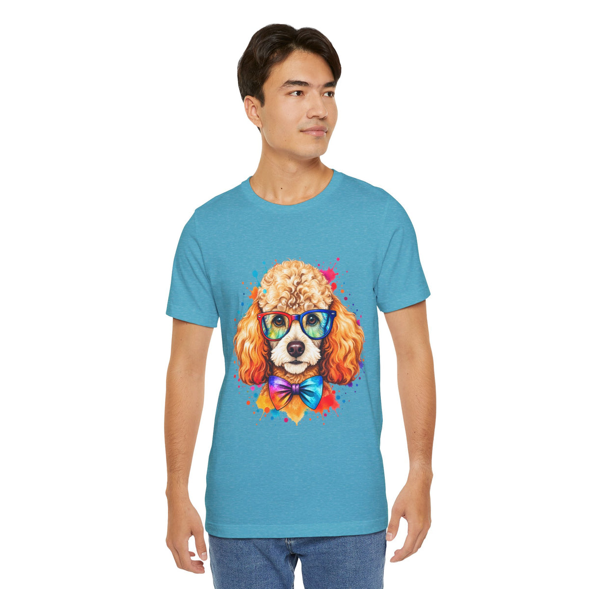 Poodle Portrait T-Shirt - Colorful Glasses & Bow Tie Dog Tee