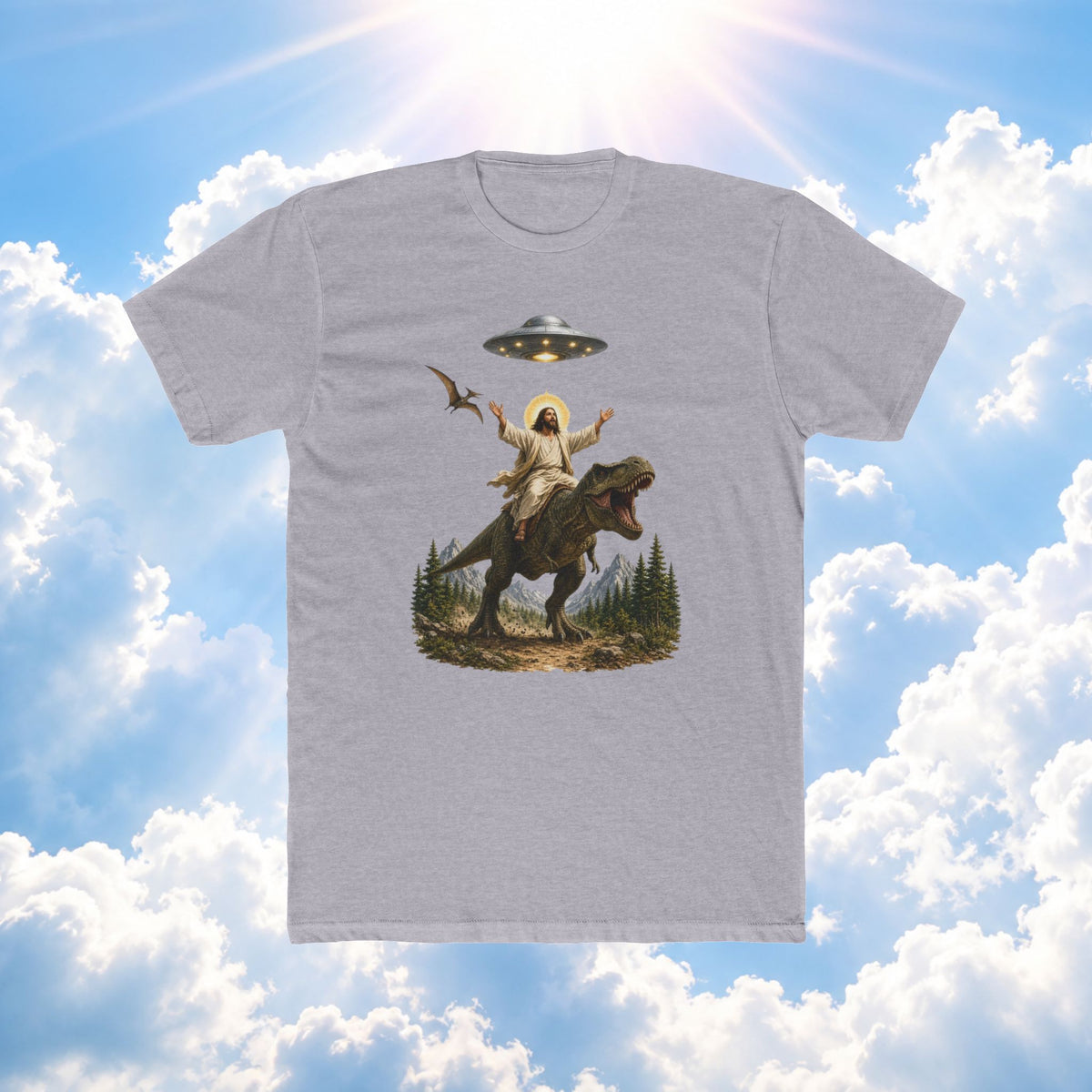 UFO Cowboy Riding T‑Rex Graphic Tee
