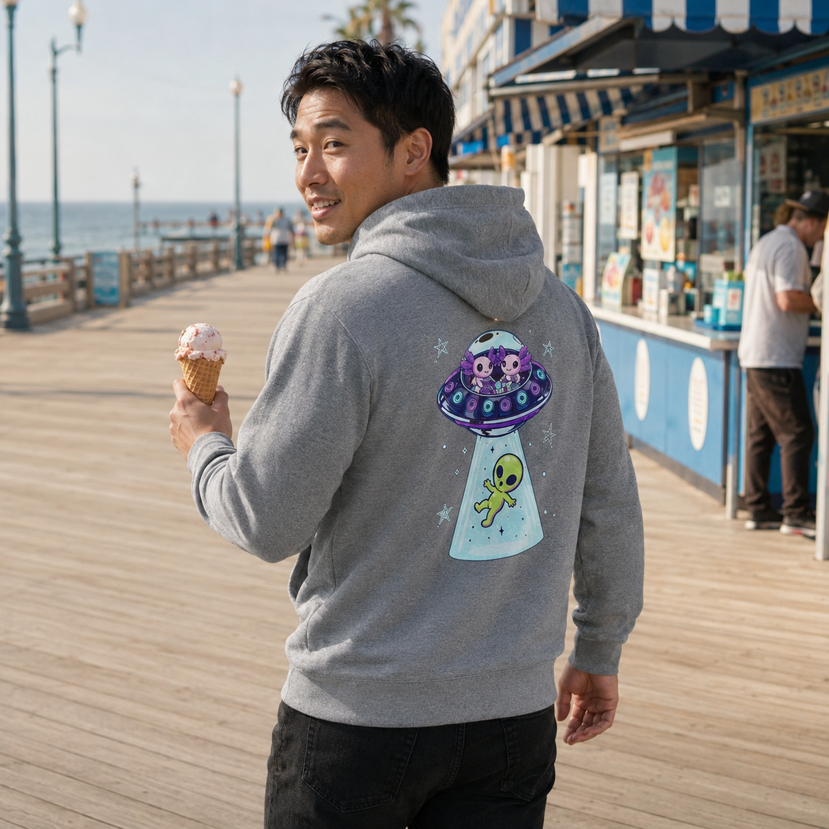Alien Cat UFO Hoodie — Cute Abduction Graphic Pullover