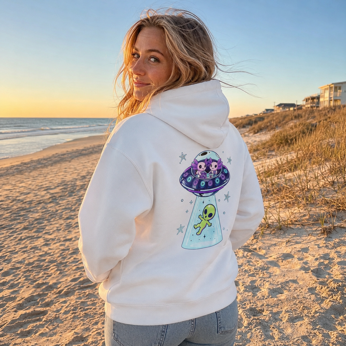 Alien Cat UFO Hoodie — Cute Abduction Graphic Pullover