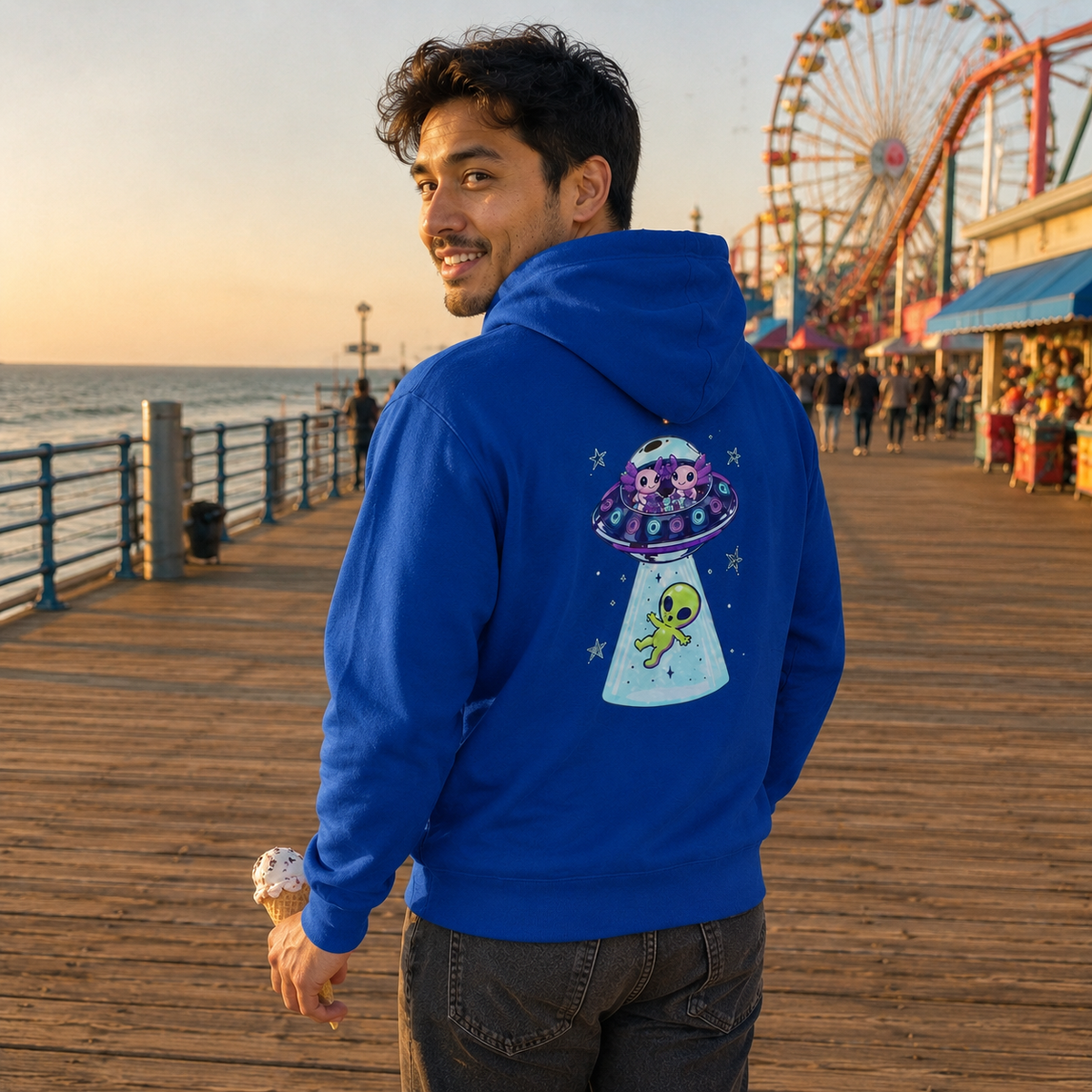 Alien Cat UFO Hoodie — Cute Abduction Graphic Pullover