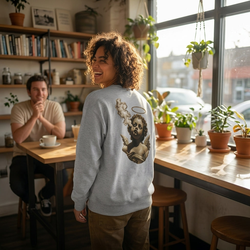 Angel Cherub Smoke Sweatshirt — Small Leaf Chest Logo