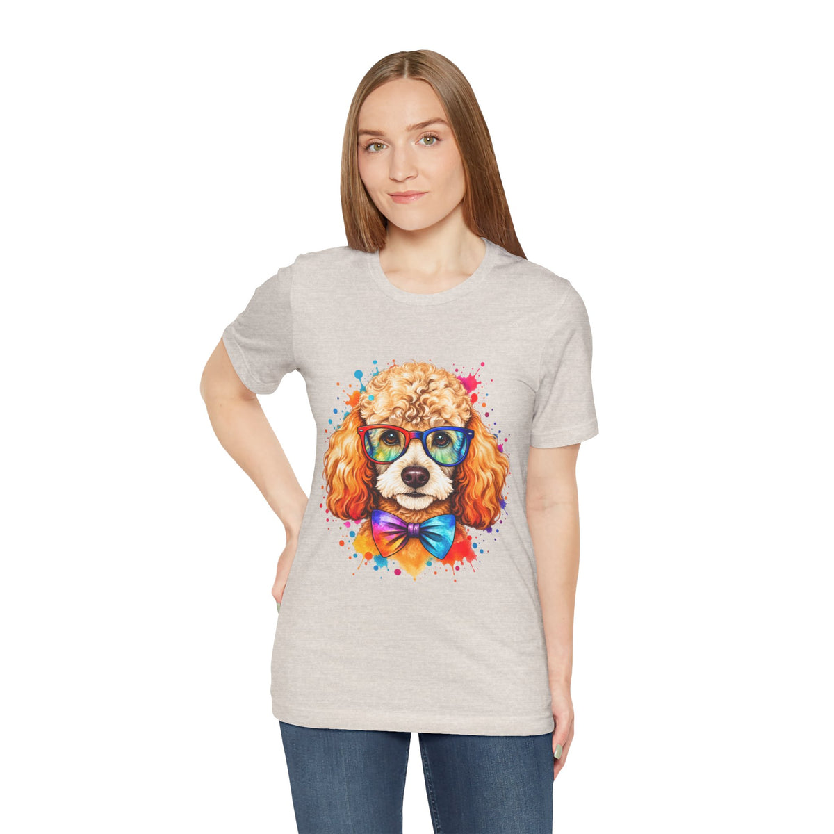 Poodle Portrait T-Shirt - Colorful Glasses & Bow Tie Dog Tee