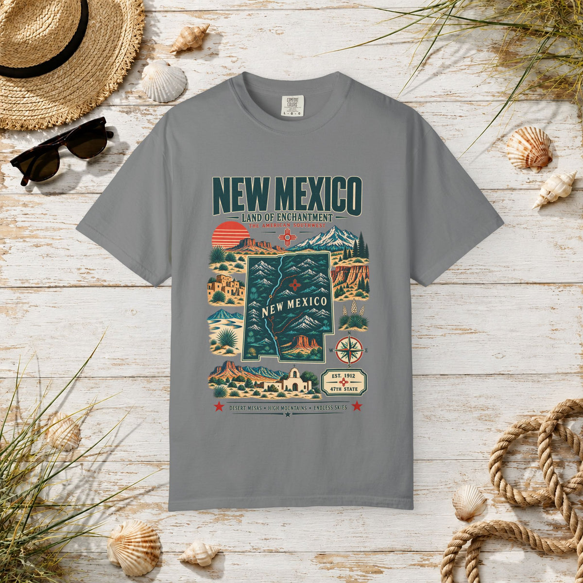 New Mexico Retro Travel T-Shirt — Land of Enchantment Vintage Map Tee