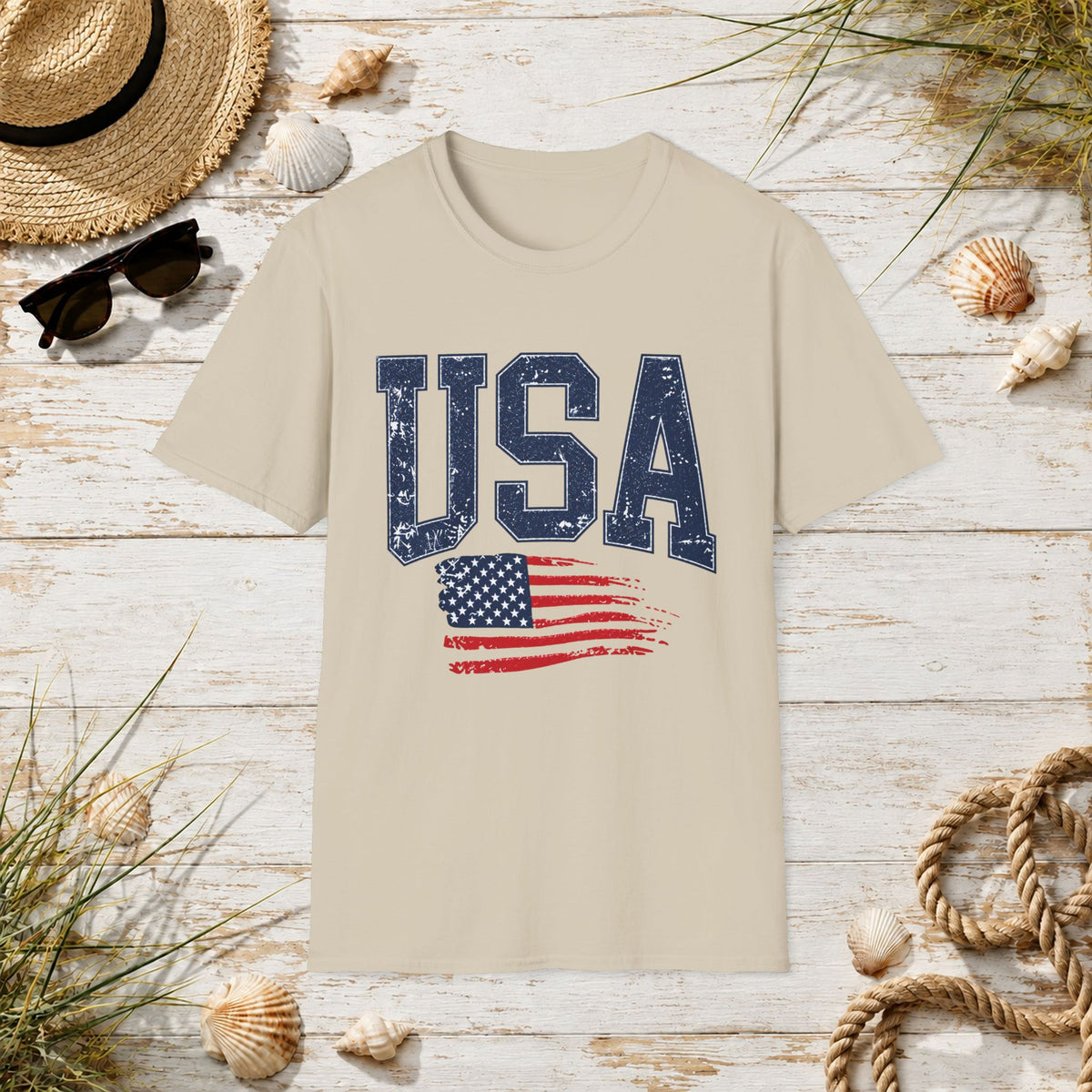 USA Flag Graphic T-Shirt – Distressed Patriotic Tee for 4th of July