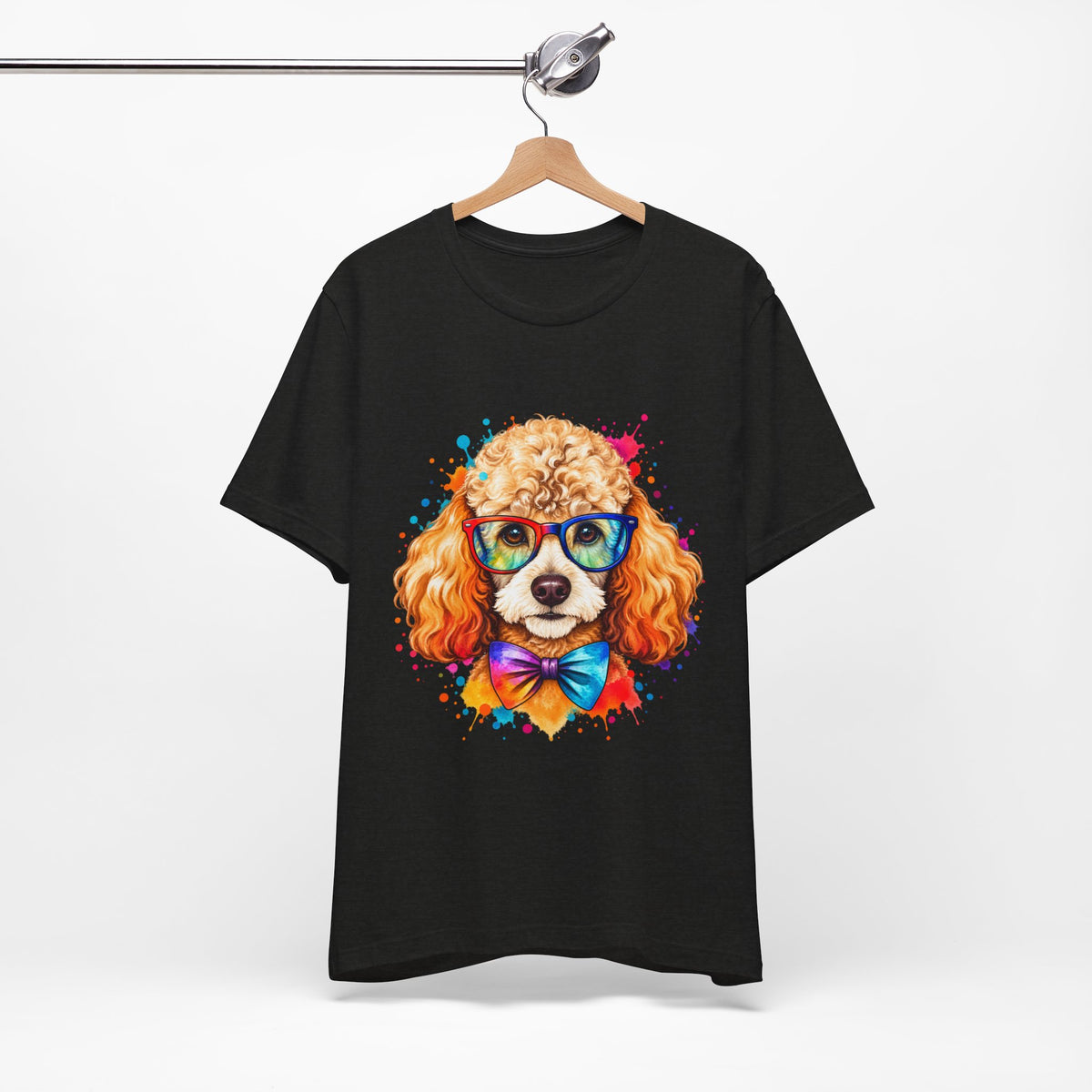 Poodle Portrait T-Shirt - Colorful Glasses & Bow Tie Dog Tee