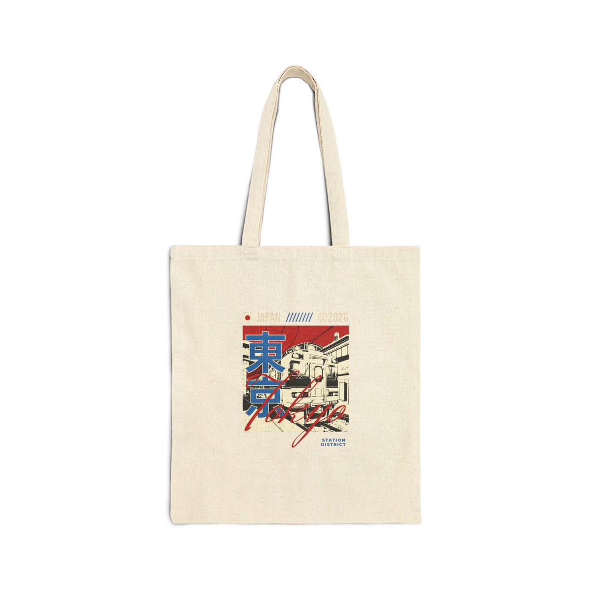 Tokyo Street Scene Canvas Tote Bag — Vintage Retro Train Graphic