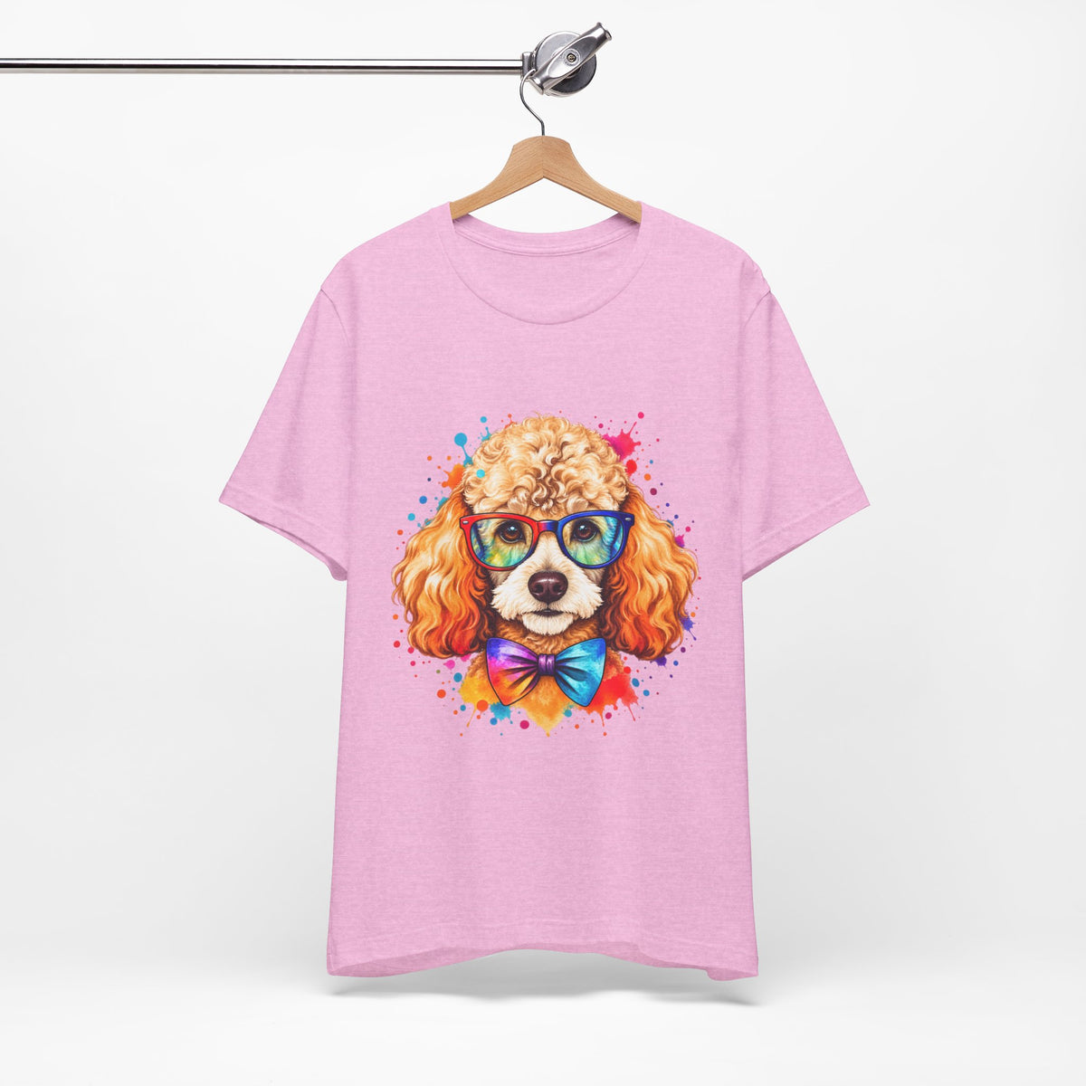 Poodle Portrait T-Shirt - Colorful Glasses & Bow Tie Dog Tee