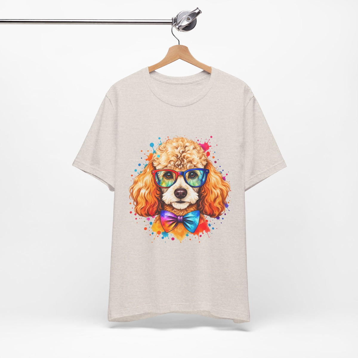 Poodle Portrait T-Shirt - Colorful Glasses & Bow Tie Dog Tee