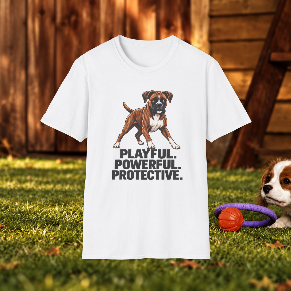 Boxer Dog T-Shirt — Playful. Powerful. Protective. Pet Lover Tee