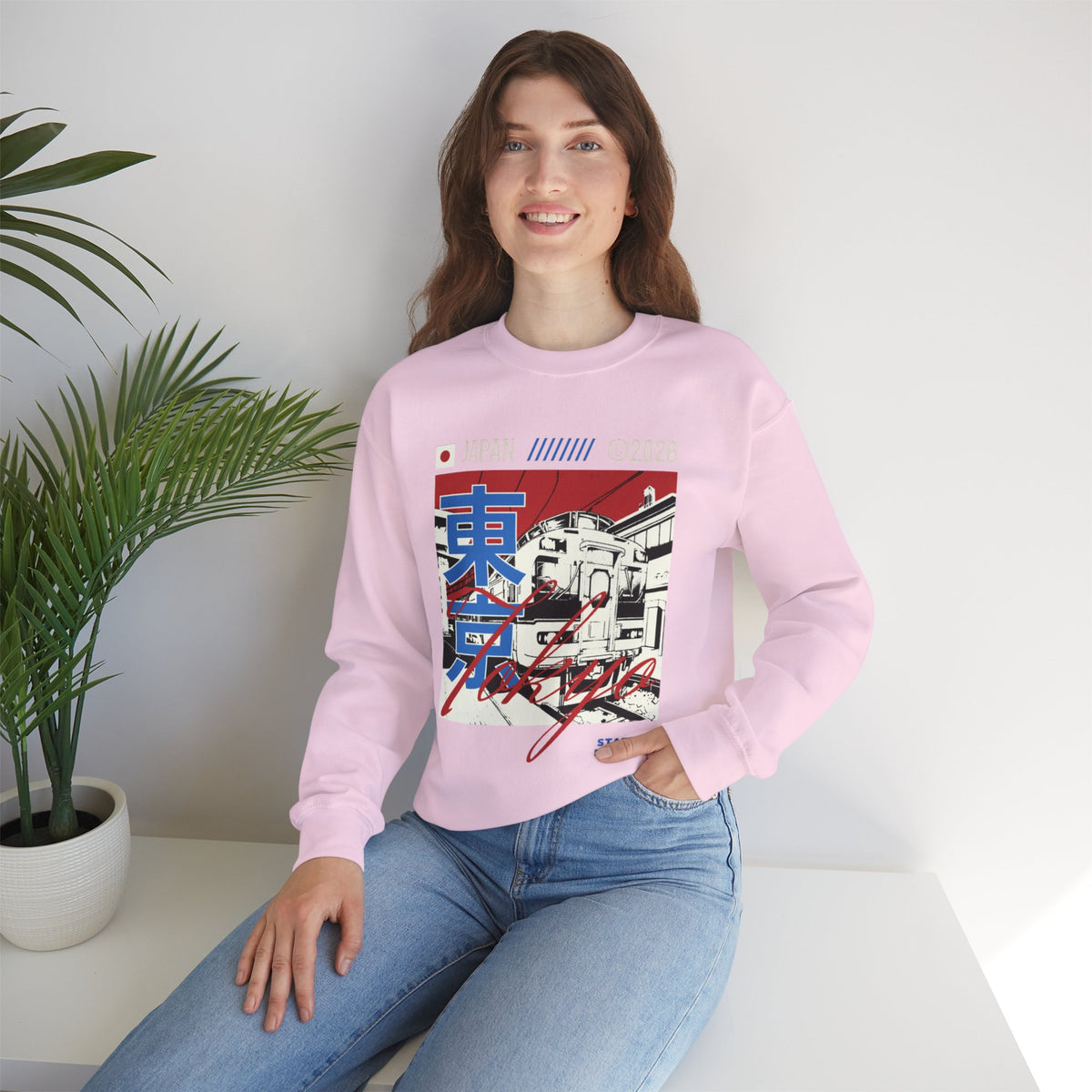 Retro Tokyo Streetwear Crewneck Sweatshirt — Japanese Kanji Cityscape Design