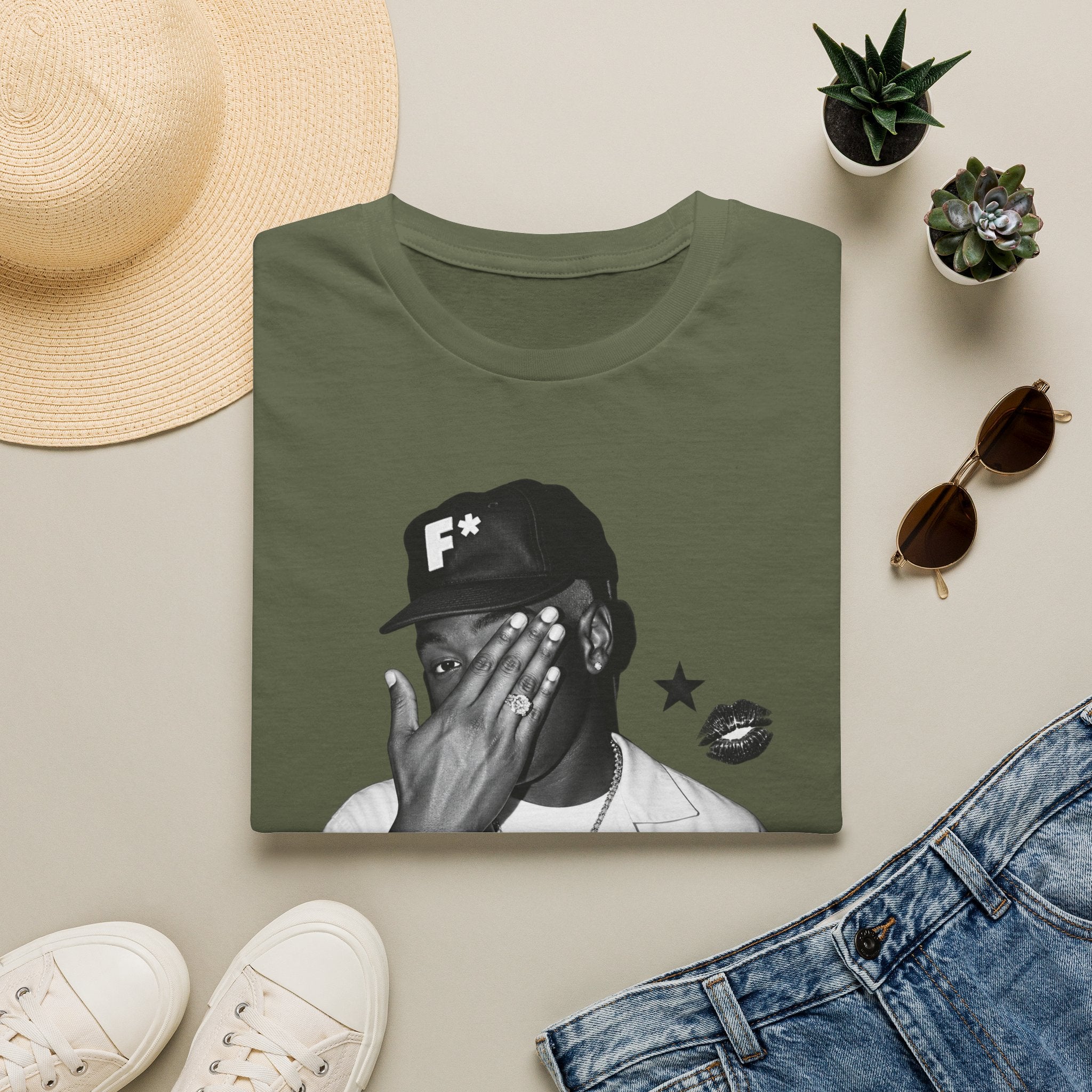 Graphic T-Shirt “F*” Cap Portrait — Moody Black Streetwear Tee