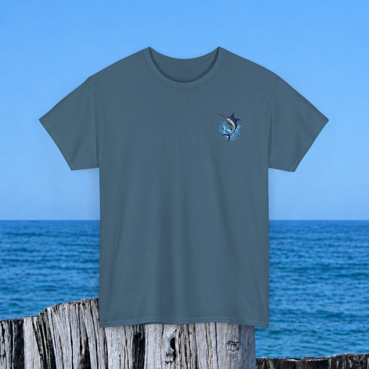 Marlin Splash Tee — Blue Swordfish Graphic T-Shirt