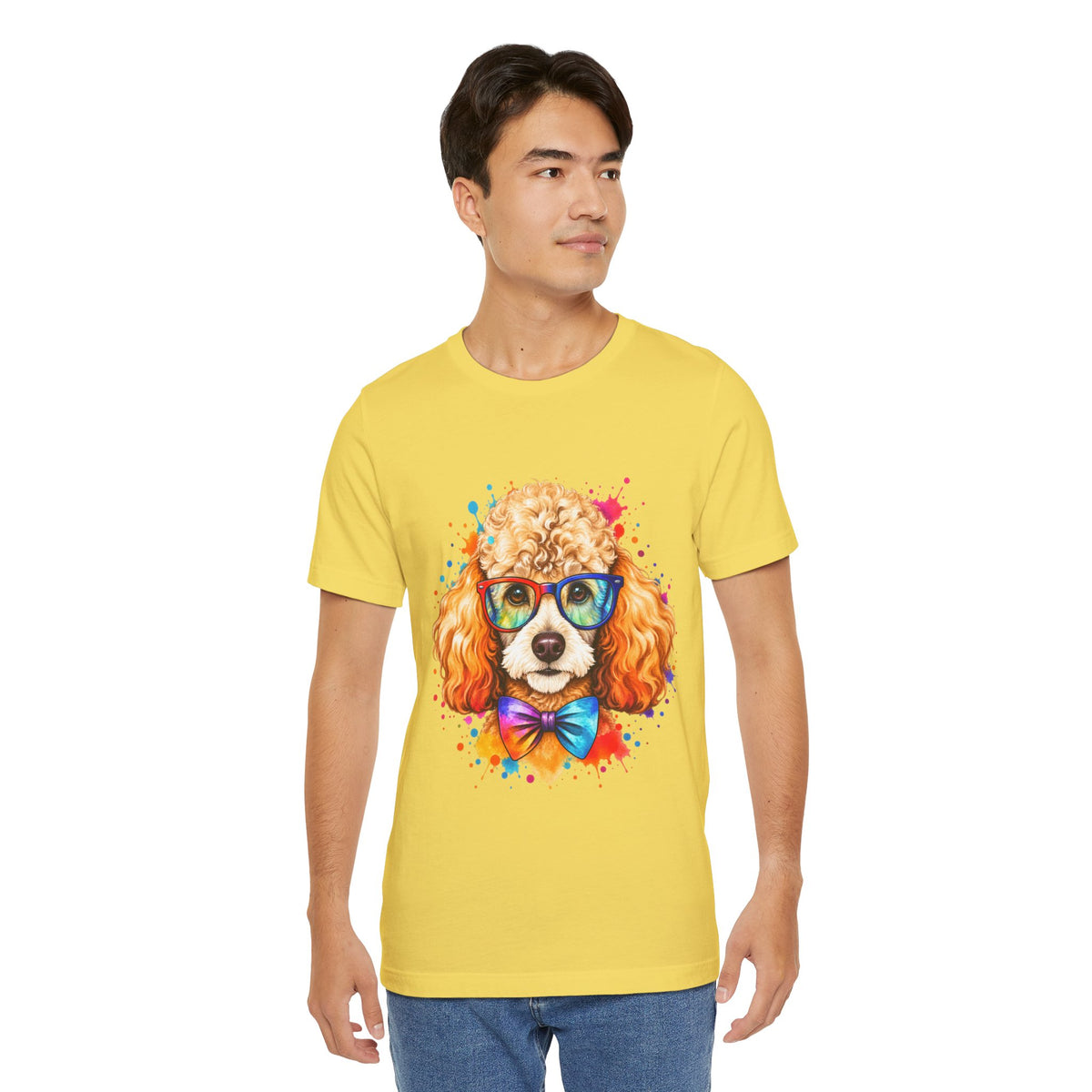 Poodle Portrait T-Shirt - Colorful Glasses & Bow Tie Dog Tee