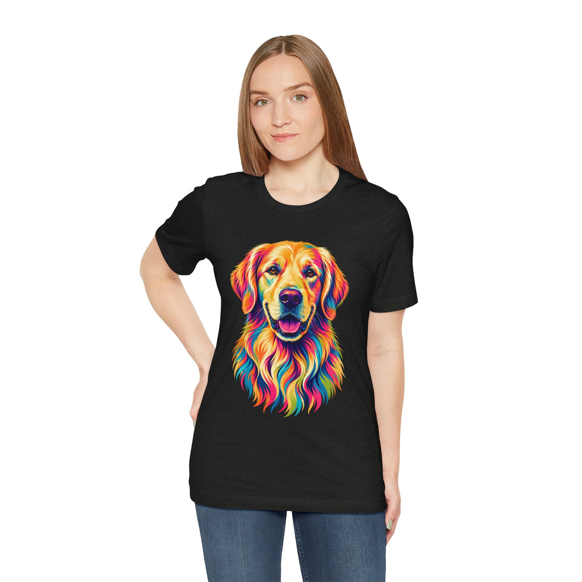 Colorful Golden Retriever T‑Shirt — Vibrant Rainbow Dog Portrait Tee for Dog Lovers