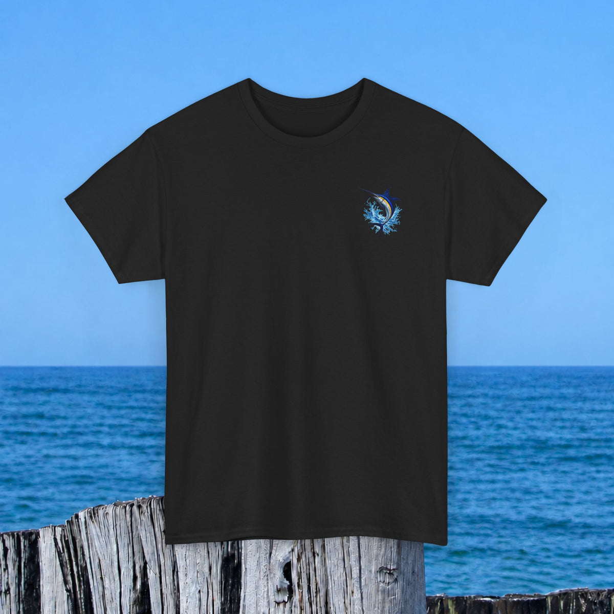 Marlin Splash Tee — Blue Swordfish Graphic T-Shirt