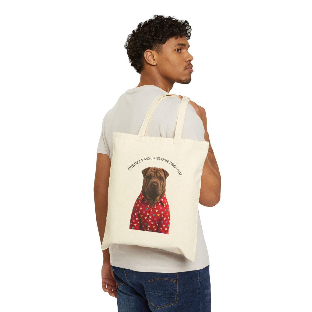 Respect Your Elder Dog Tote Bag - Cute Senior Dog Illustration Canvas Tote