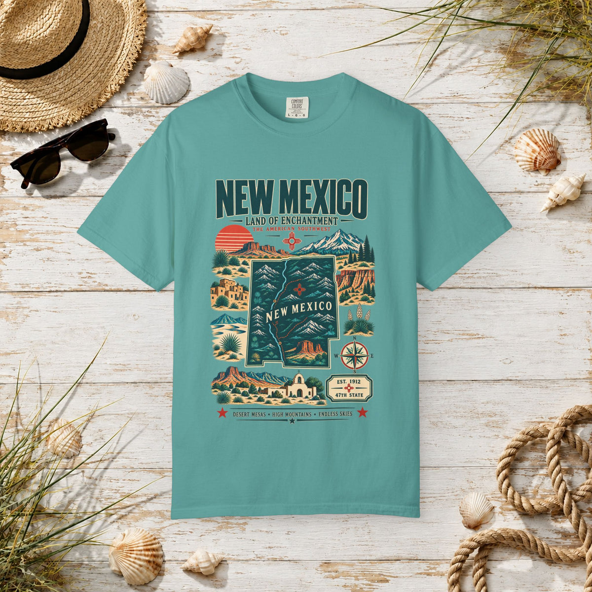 New Mexico Retro Travel T-Shirt — Land of Enchantment Vintage Map Tee
