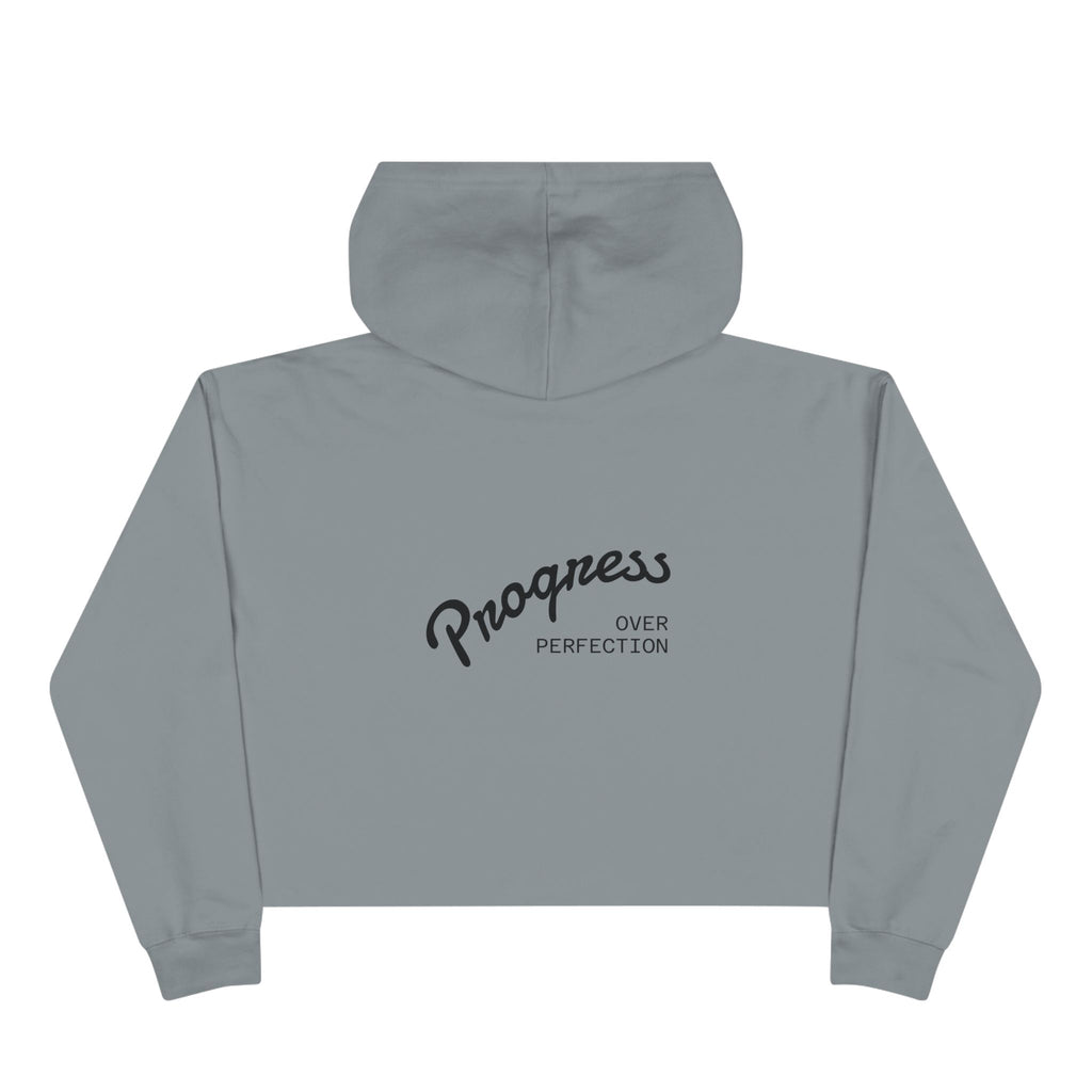 Coastal Harmony Crop Hoodie — "Progress Over Perfection" Surf Vibe Cropped Sweatshirt