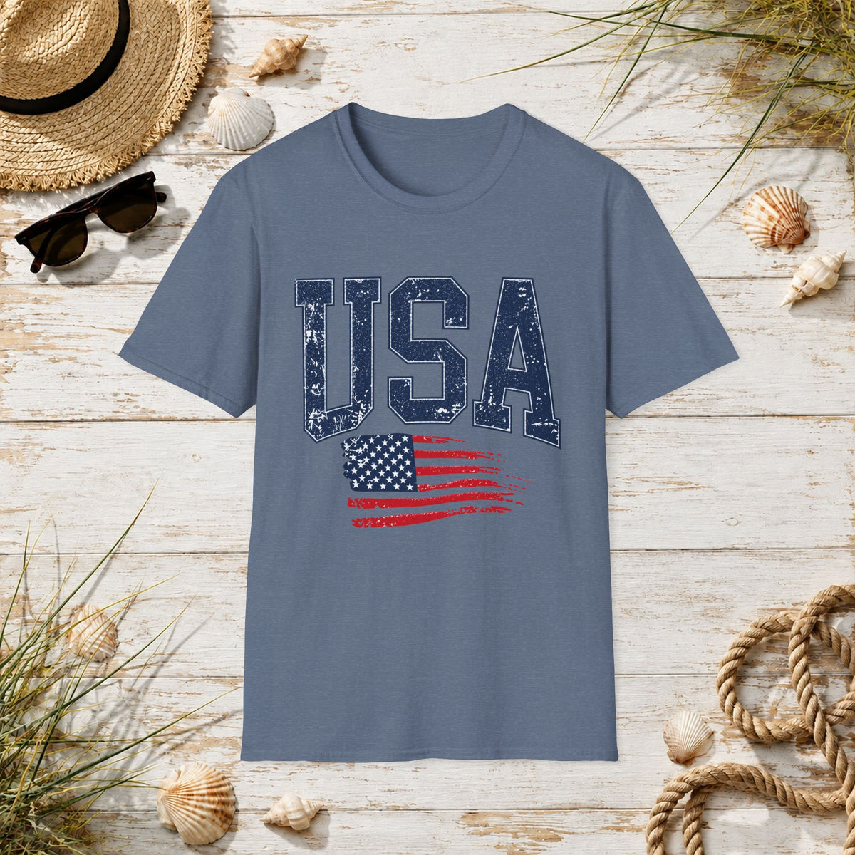 USA Flag Graphic T-Shirt – Distressed Patriotic Tee for 4th of July