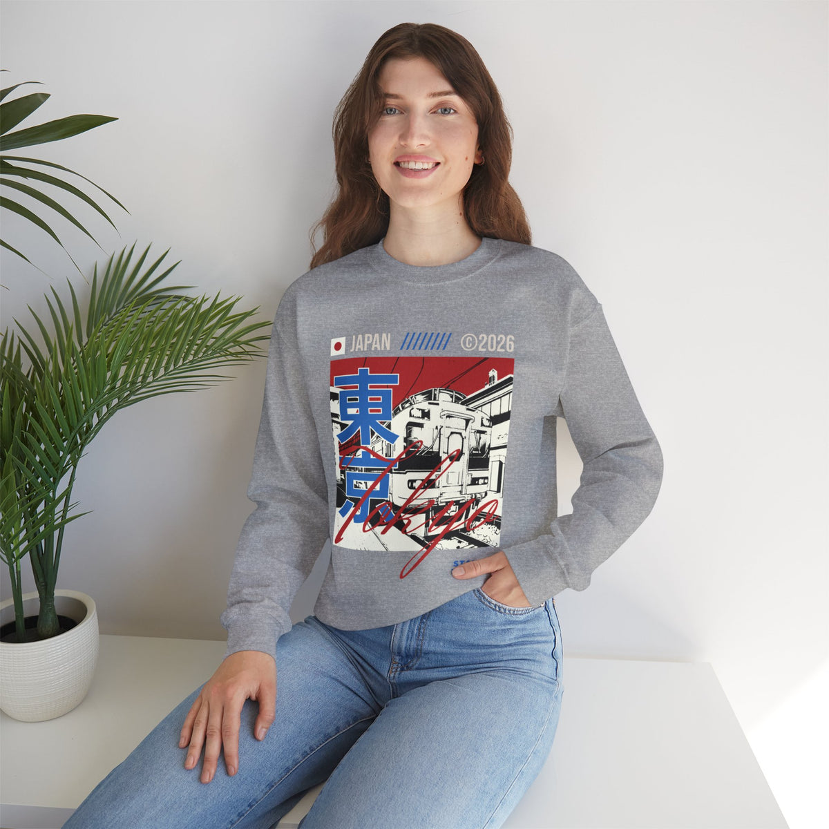 Retro Tokyo Streetwear Crewneck Sweatshirt — Japanese Kanji Cityscape Design