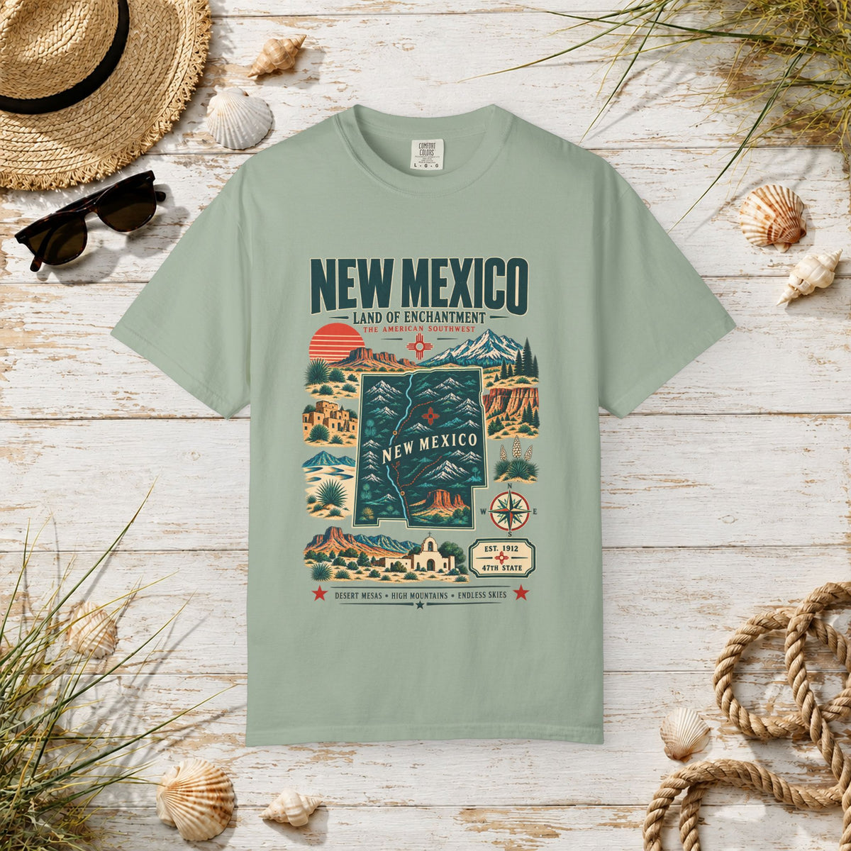 New Mexico Retro Travel T-Shirt — Land of Enchantment Vintage Map Tee