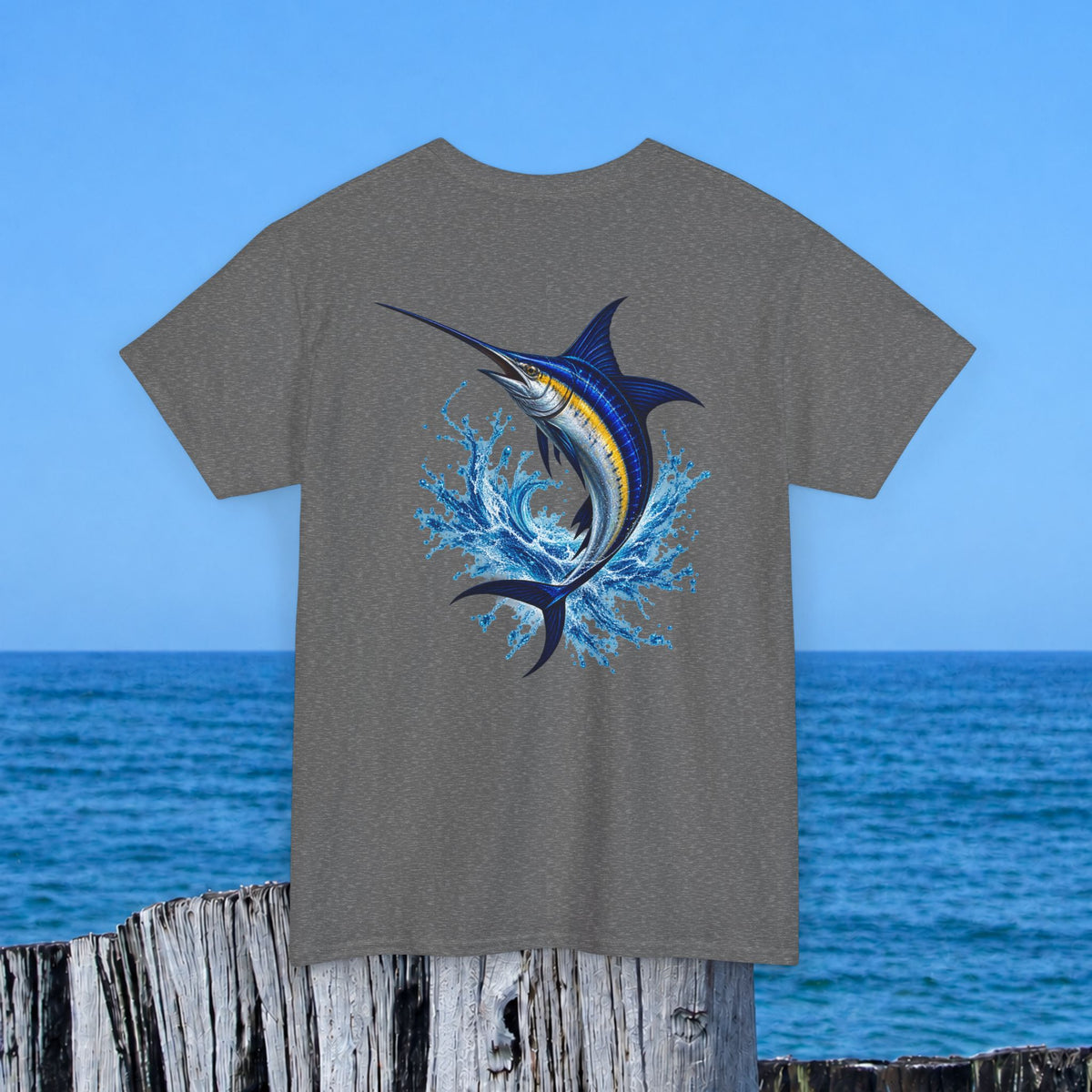 Marlin Splash Tee — Blue Swordfish Graphic T-Shirt
