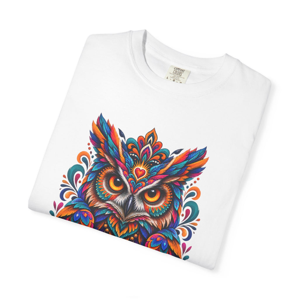 Colorful Owl 'Sabiduría' T-Shirt – Vibrant Mexican Folk Art Tee
