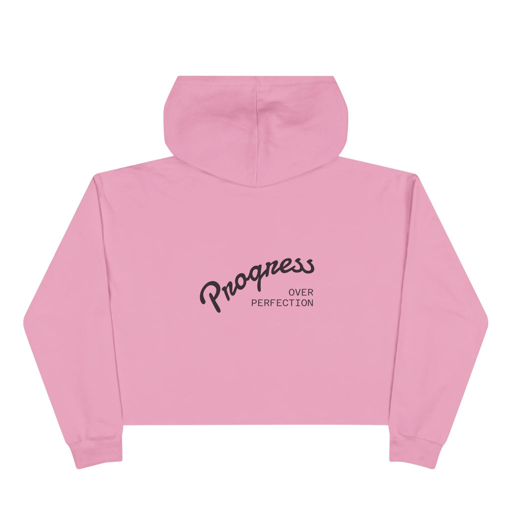 Coastal Harmony Crop Hoodie — "Progress Over Perfection" Surf Vibe Cropped Sweatshirt