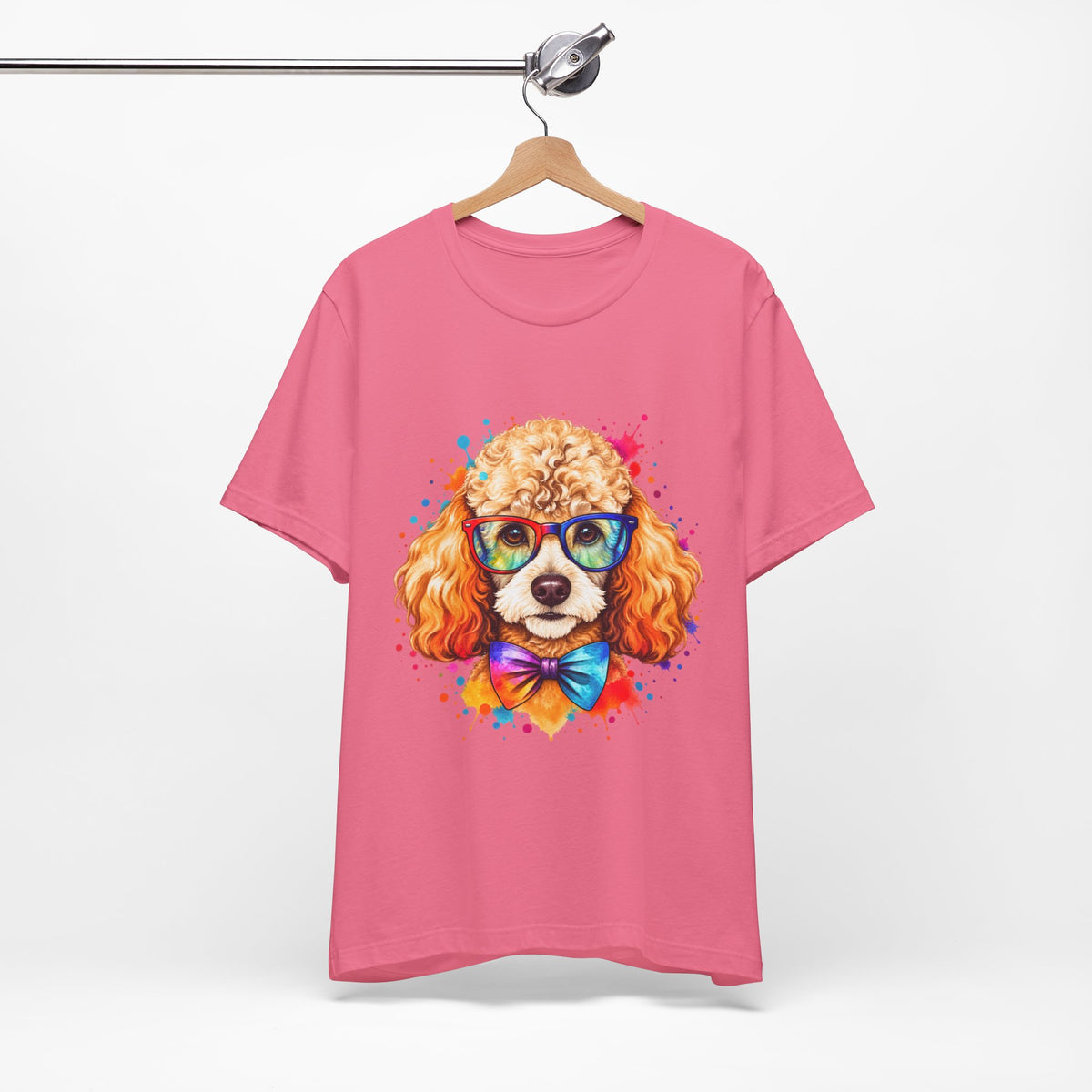 Poodle Portrait T-Shirt - Colorful Glasses & Bow Tie Dog Tee