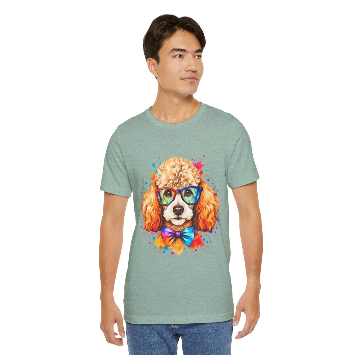 Poodle Portrait T-Shirt - Colorful Glasses & Bow Tie Dog Tee