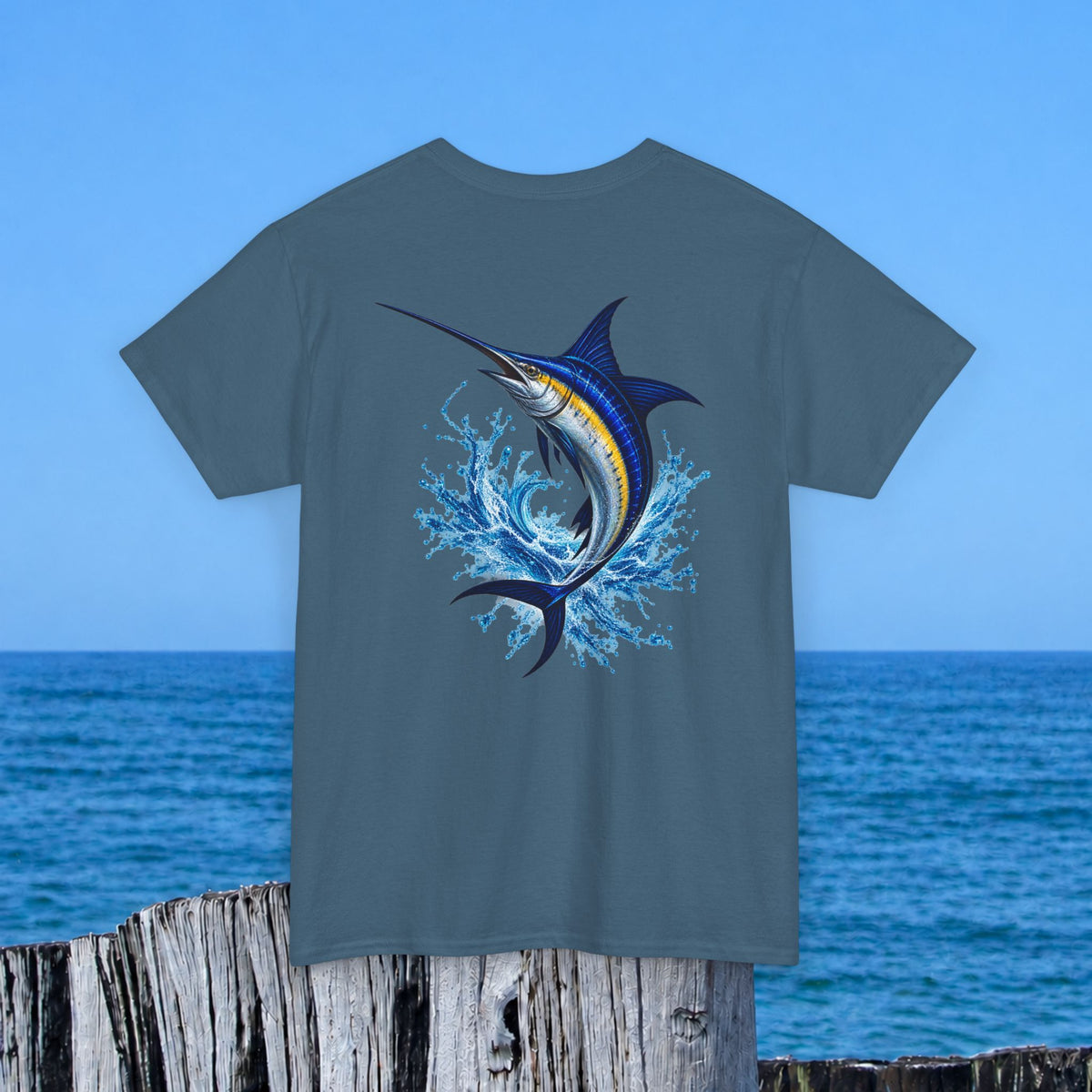 Marlin Splash Tee — Blue Swordfish Graphic T-Shirt