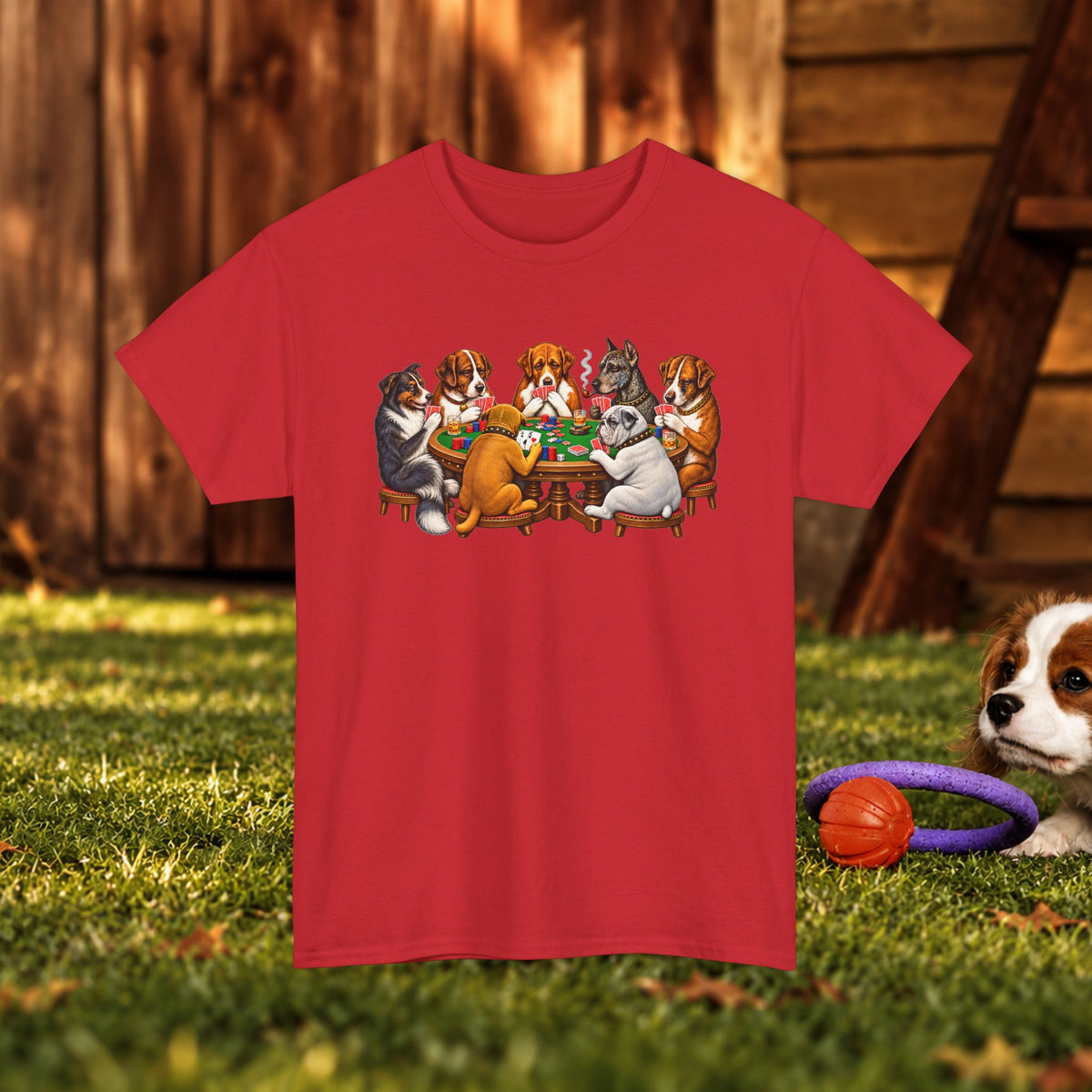 Dog Poker Night T‑Shirt — Cute Dogs Playing Cards Graphic Tee