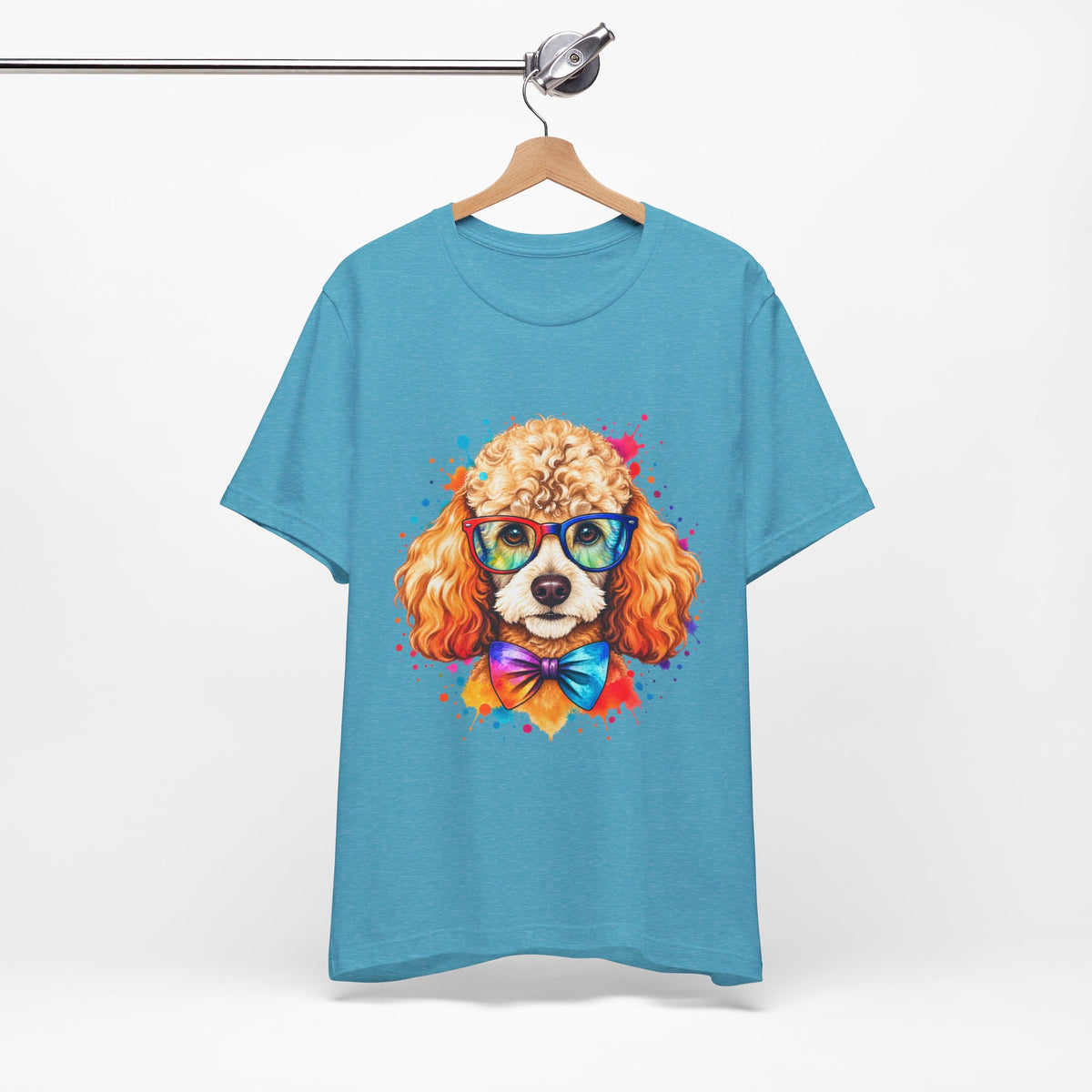 Poodle Portrait T-Shirt - Colorful Glasses & Bow Tie Dog Tee