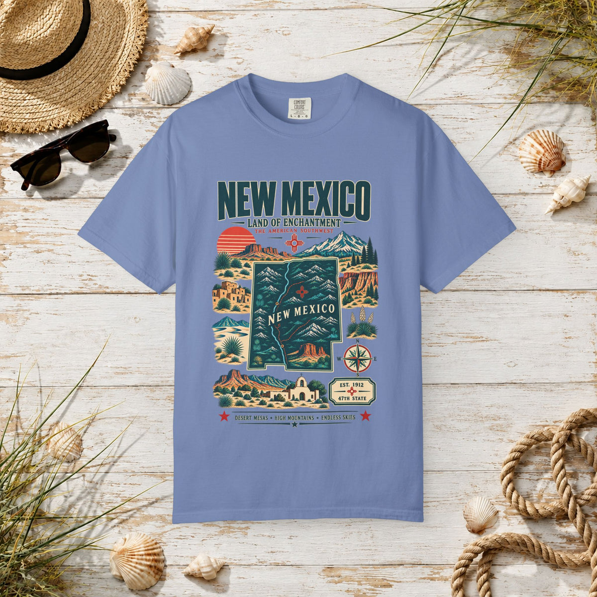 New Mexico Retro Travel T-Shirt — Land of Enchantment Vintage Map Tee
