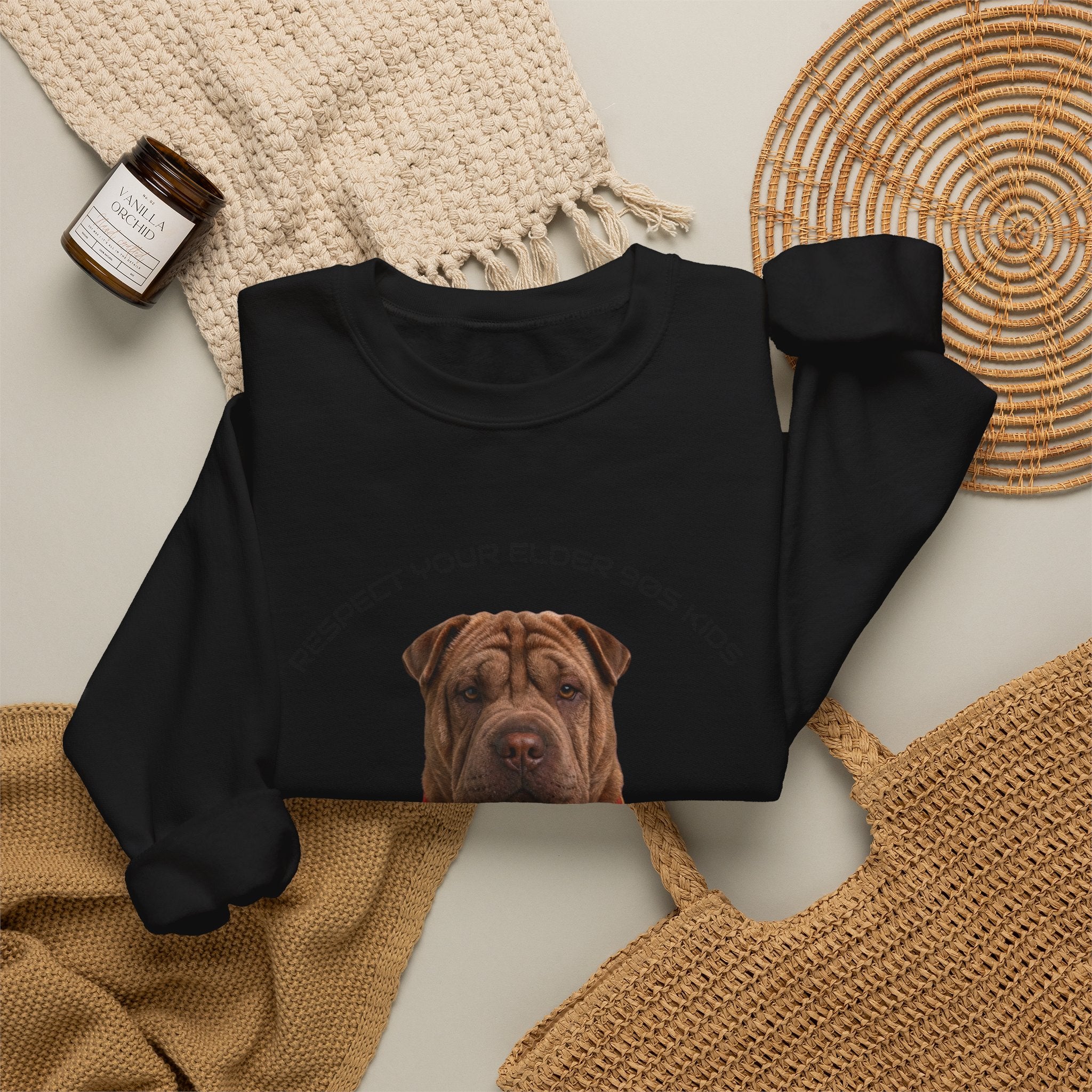 Crewneck Sweatshirt — "Respect Your Elder, Yes Mom" Shar-Pei Graphic