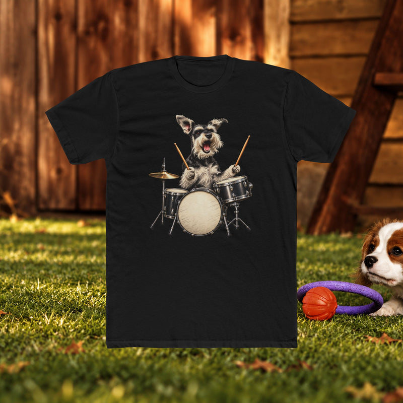 Drumming Dog T‑Shirt — Cute Schnauzer Playing Drums Graphic Tee
