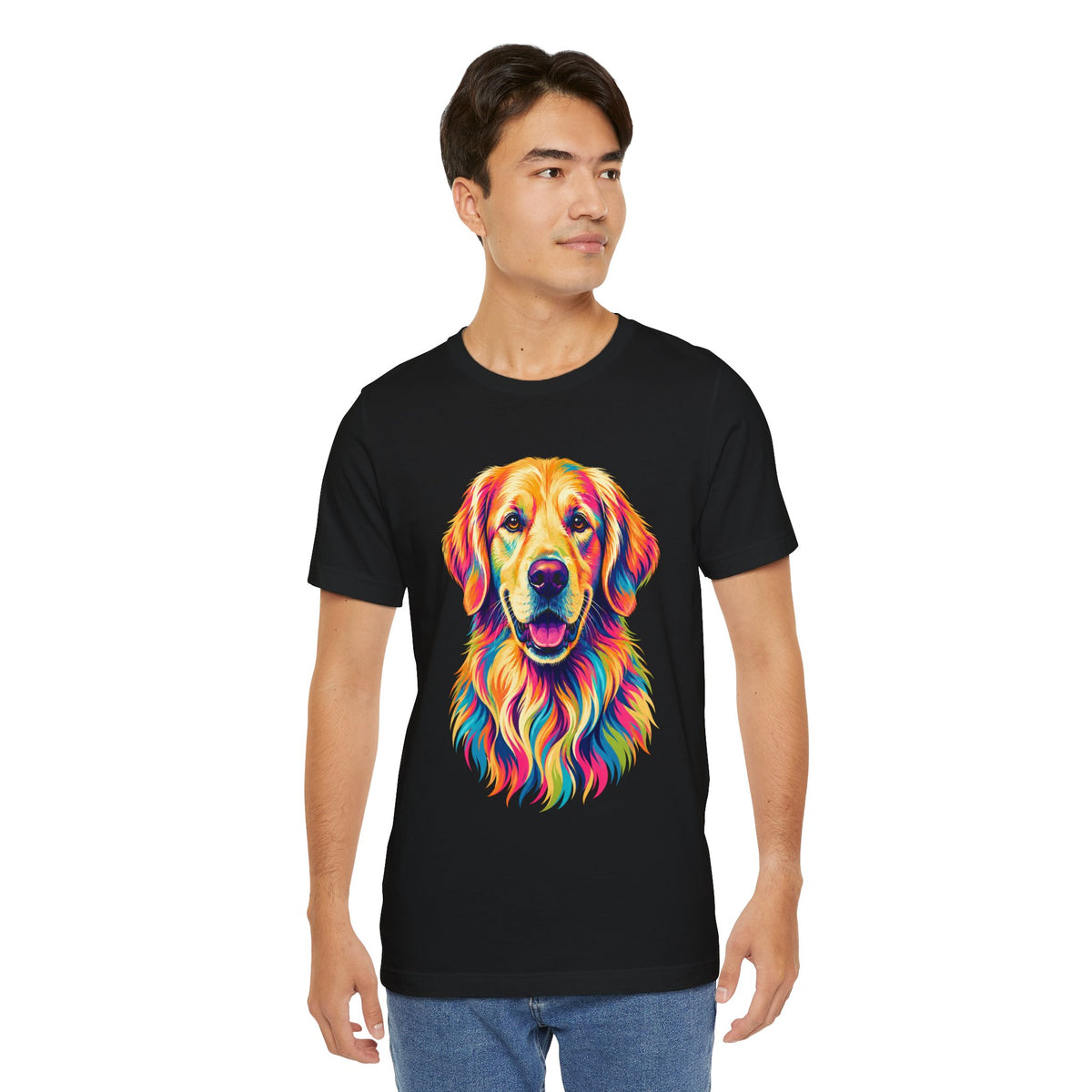 Colorful Golden Retriever T‑Shirt — Vibrant Rainbow Dog Portrait Tee for Dog Lovers