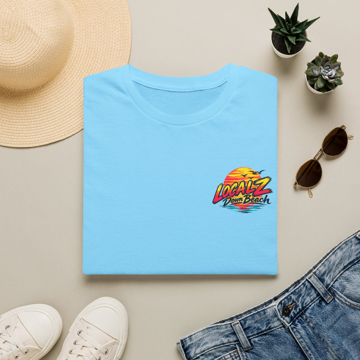 LocalZ Down Beach T-Shirt – Vintage Surf Sunset Tee (Assecon Island)