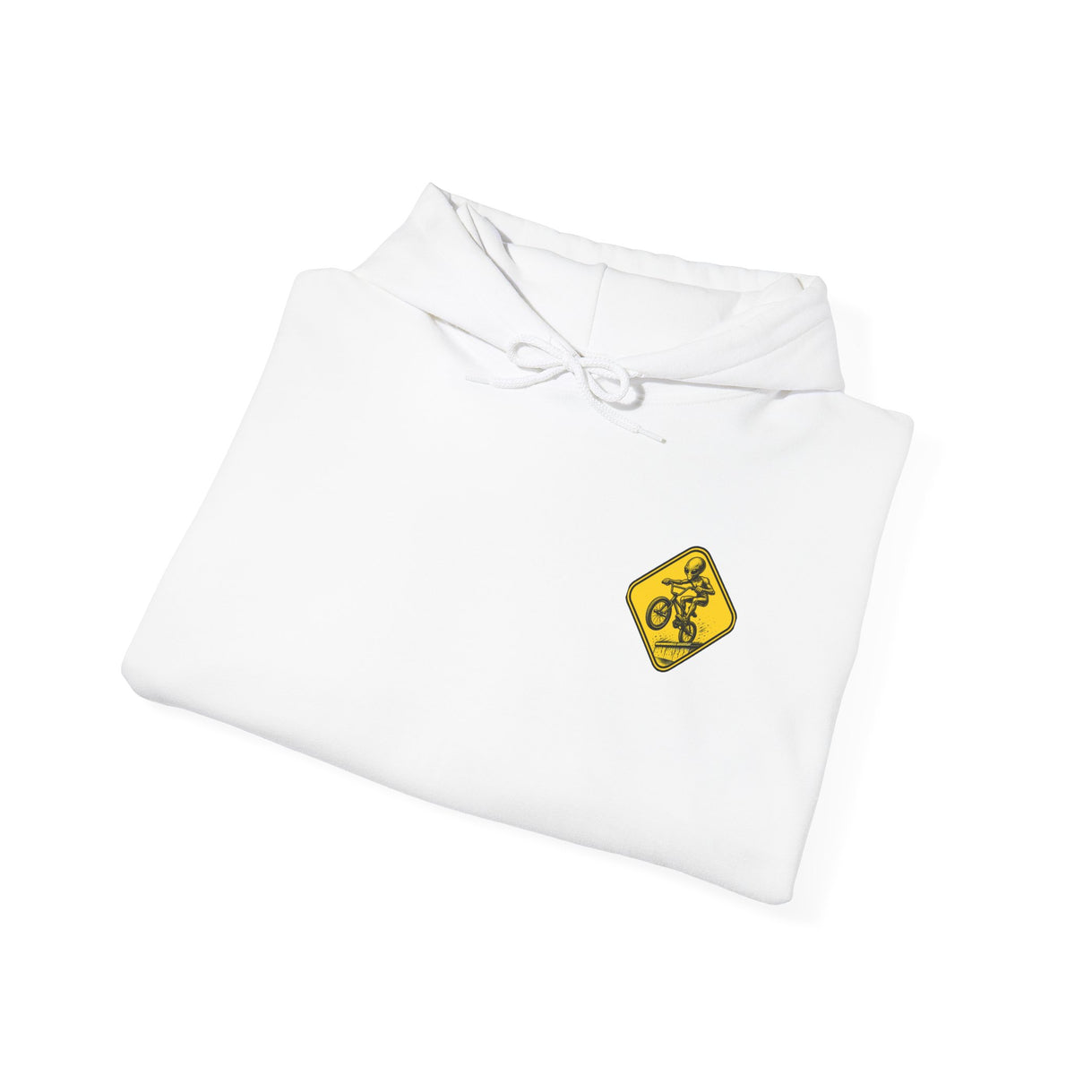 Jump Rider Hoodie — Yellow Warning Sign Graphic Pullover