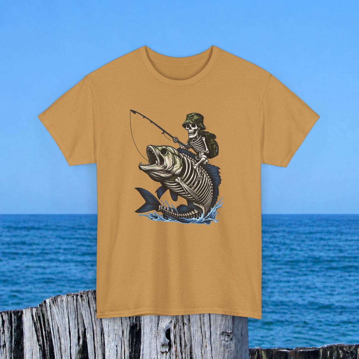 Fishing Skeleton Graphic Tee — Vintage Grim Reaper Angler Shirt