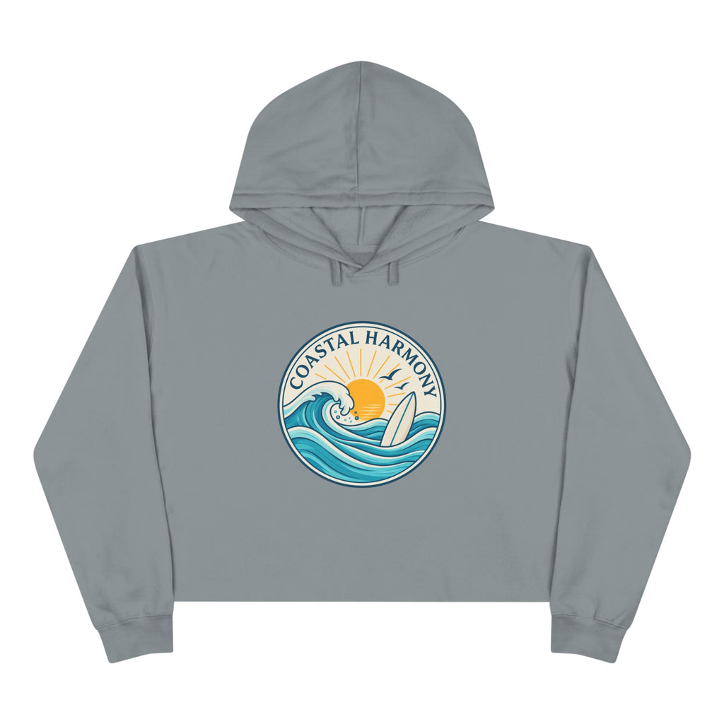 Coastal Harmony Crop Hoodie — "Progress Over Perfection" Surf Vibe Cropped Sweatshirt