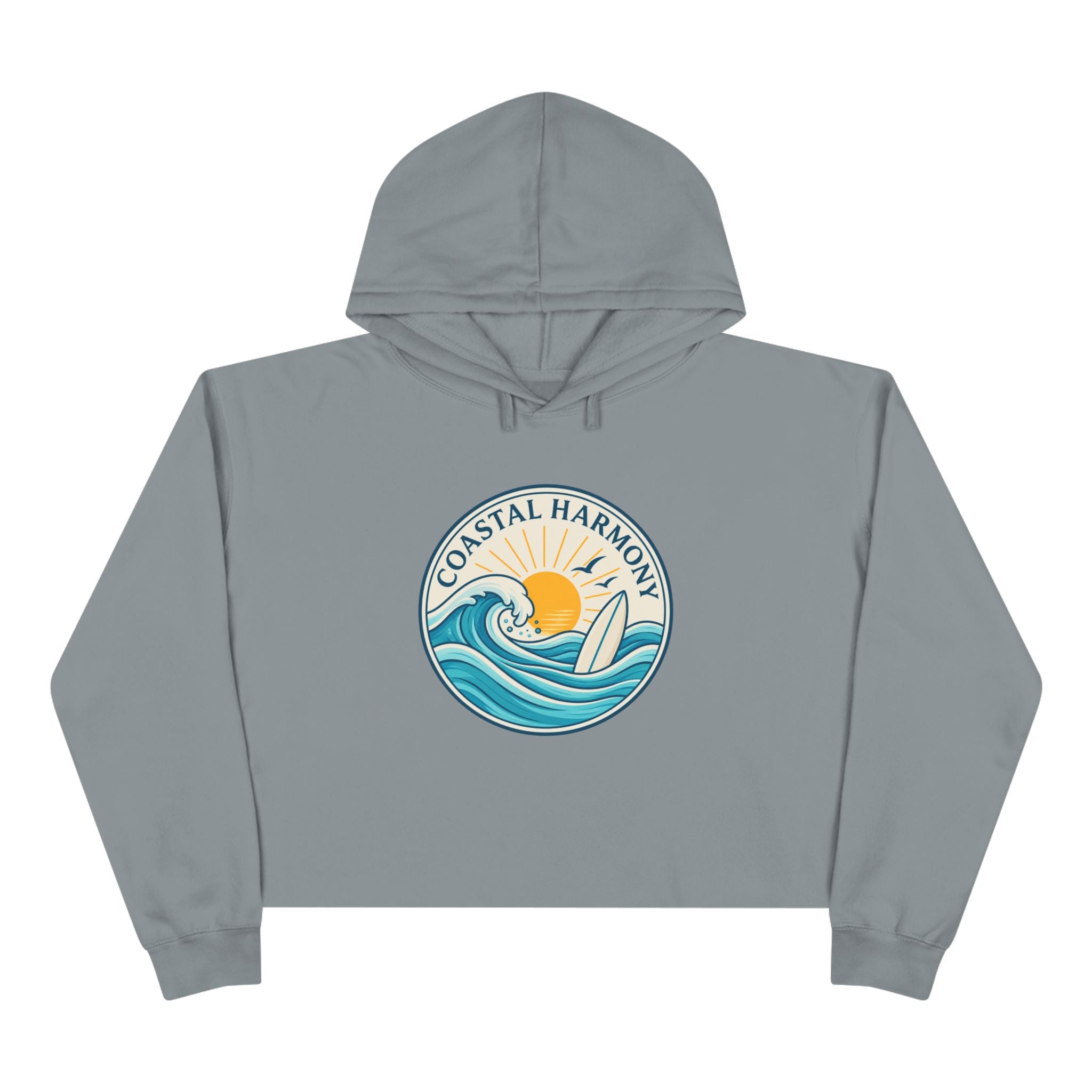 Coastal Harmony Crop Hoodie — "Progress Over Perfection" Surf Vibe Cropped Sweatshirt