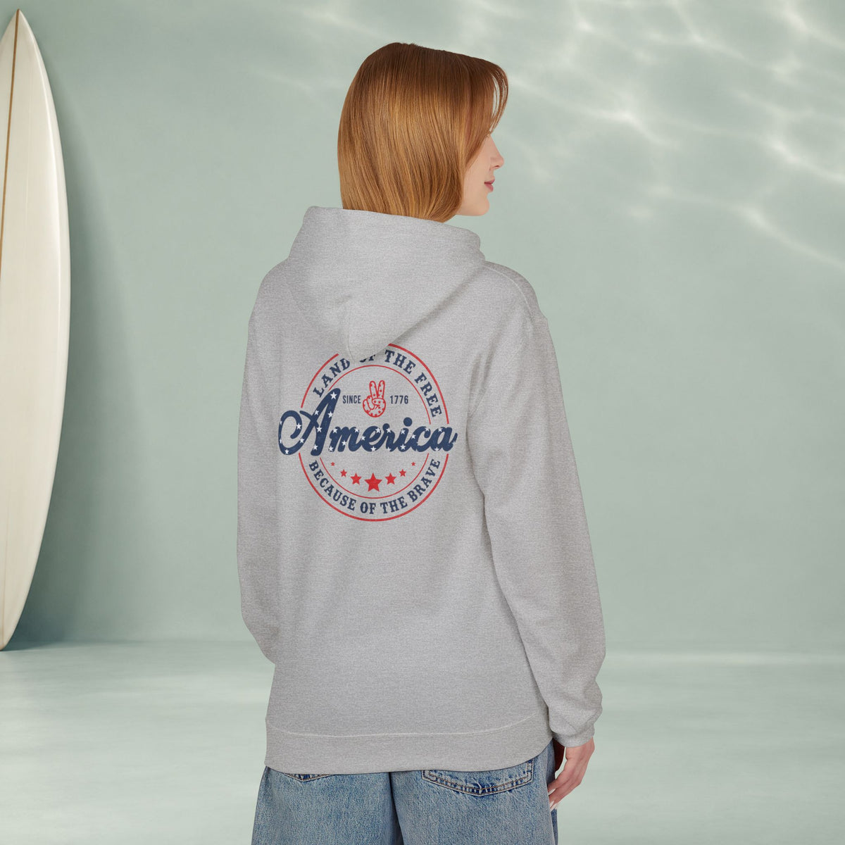 America Vintage Badge Hoodie — "Land of the Free, Because of the Brave"