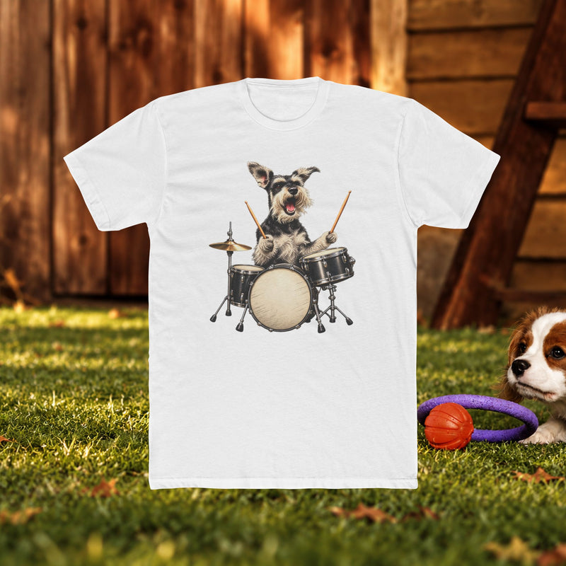 Drumming Dog T‑Shirt — Cute Schnauzer Playing Drums Graphic Tee