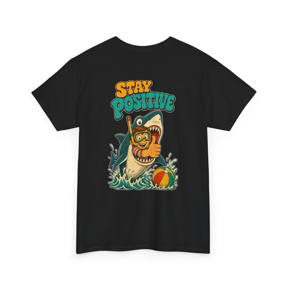 Stay Positive Shark Tee - Retro Surf Graphic T-Shirt