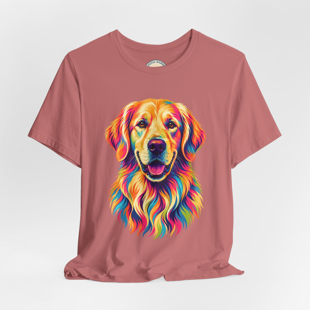 Colorful Golden Retriever T‑Shirt — Vibrant Rainbow Dog Portrait Tee for Dog Lovers