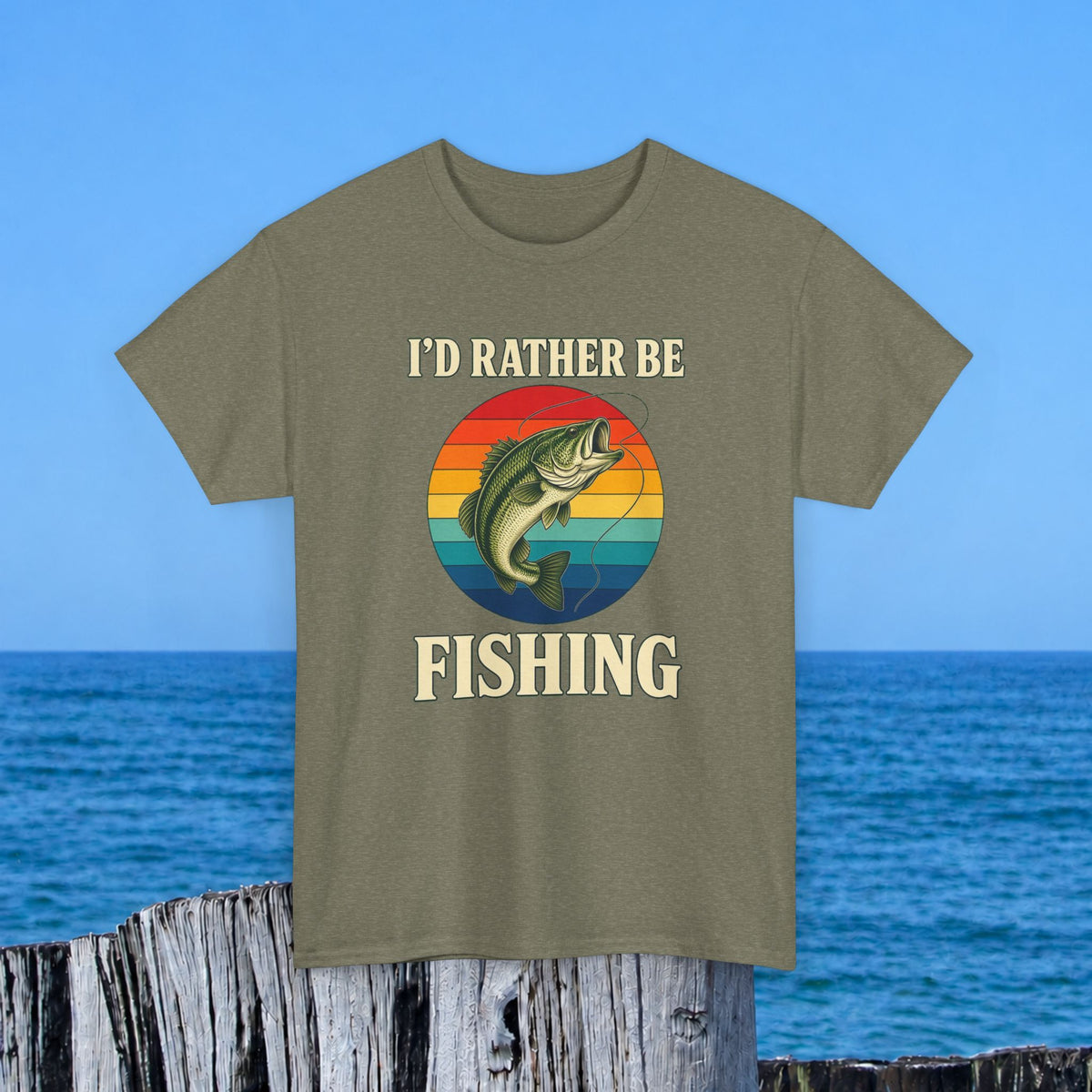 Fishing T-Shirt — "I'd Rather Be Fishing" Retro Bass Tee